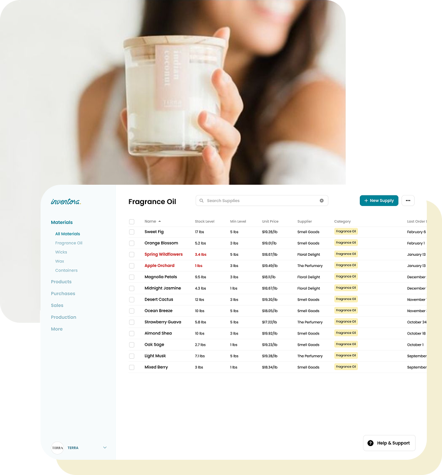 Raw Material Tracking for Candle Business